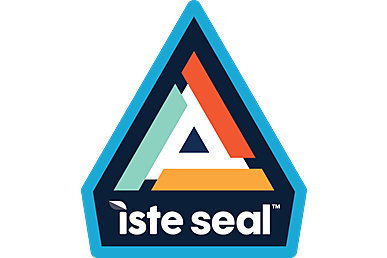 The words ISTE SEAL in all capital letters at the base of a triangle outlined in blue. The interior of the triangle contains lines that make up additional triangle shapes in different colors.