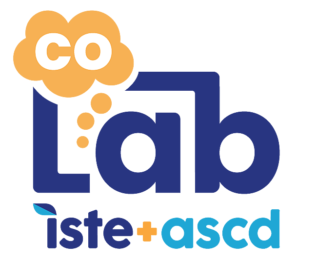 A stylized logo in shades of blue and yellow that says coLab ISTE+ASCD.
