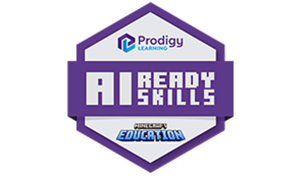 Prodigy Learning badge titled AI Ready Skills with the Minecraft Education logo.