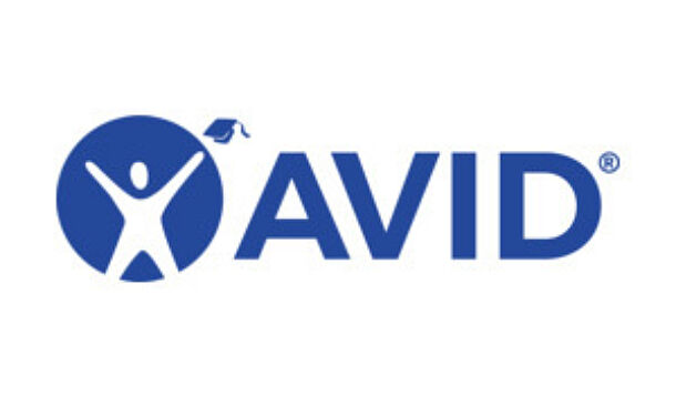 AVID logo consisting of a blue circle containing a white silhouette of a person with arms raised wearing a graduation cap, followed by the text AVID.