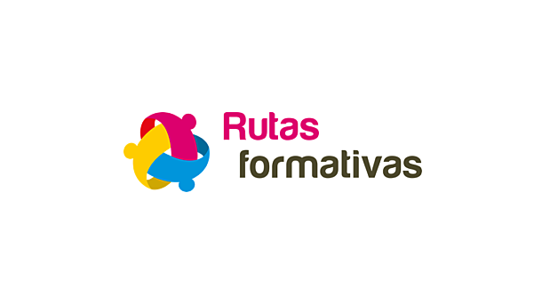 Logo for Rutas formativas featuring a circular emblem of interlocking yellow, pink, and blue shapes next to the text Rutas formativas.
