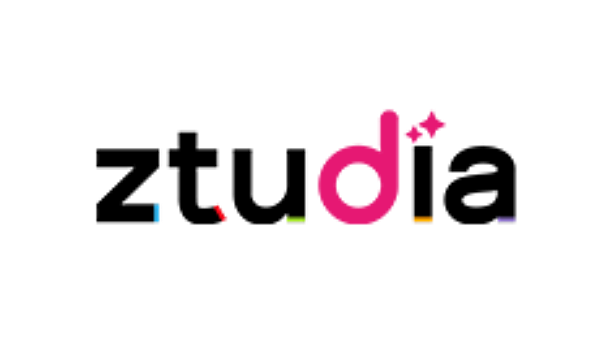 The word ztudia in black lowercase letters, with the letter d in bright pink featuring two small four-pointed stars above it.
