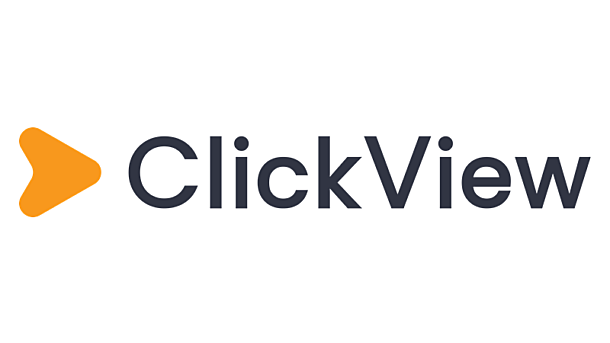 ClickView logo consisting of an orange play button icon next to the company name in dark gray text.