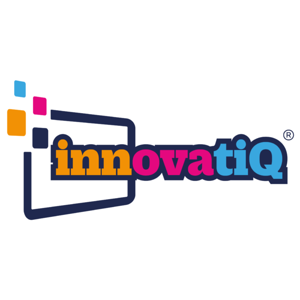 InnovatiQ logo featuring a stylized square icon with colorful blocks and the company name in a bold, multicolored font.