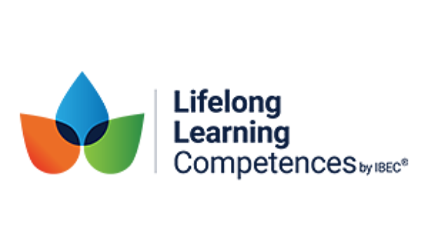 Logo for Lifelong Learning Competences by IBEC featuring a three-petal flower icon made of blue, orange, and green shapes.