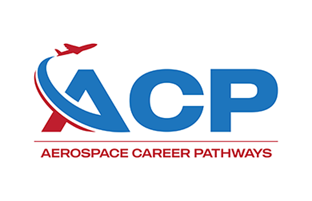 Logo for Aerospace Career Pathways featuring the letters ACP with a red airplane circling the letter A.
