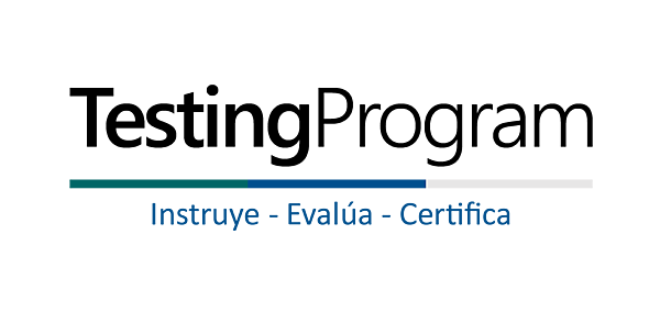Logo for TestingProgram with the tagline Instruye - Evalúa - Certifica below a horizontal tricolor line.