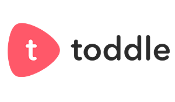 Toddle logo featuring a lowercase white letter t inside a pink rounded triangle next to the word toddle in black text.