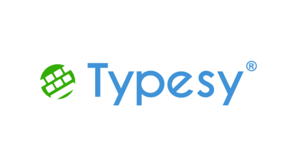 Typesy logo featuring a green circular icon of a computer keyboard next to the word Typesy in blue text.