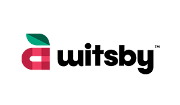Witsby logo featuring a stylized red and green letter a shaped like an apple next to the word witsby in a rounded black font.