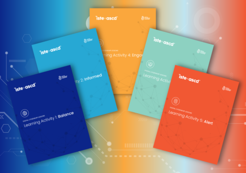A colorful image of a fan of the 5 covers from the Digital Citizenship Lessons