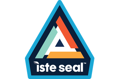 The words ISTE SEAL in all capital letters at the base of a triangle outlined in blue. The interior of the triangle contains lines that make up additional triangle shapes in different colors.