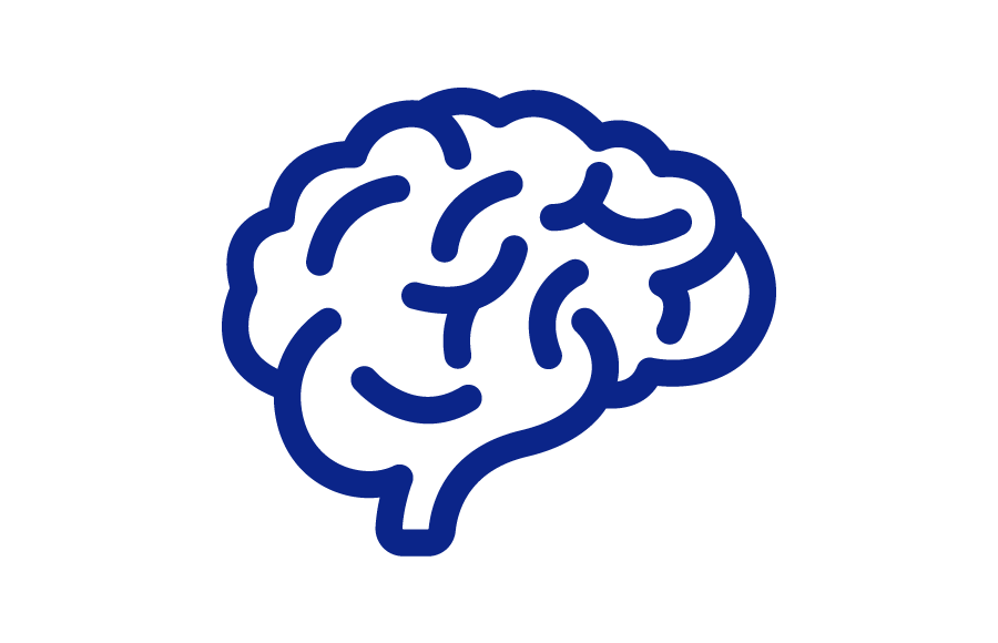 A blue and white graphic of a simplistic brain.