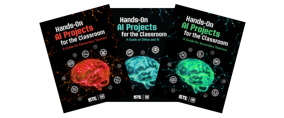 A collage of 3 colorful covers from the AI Lessons series.